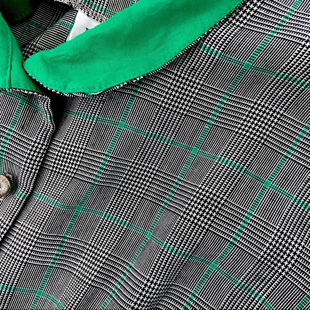 NOS Vintage Black  Green Plaid Boxy 80s Dress L XL